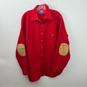 Vintage 90s Pendleton Virgin Wool Men Red Brown Suede Leather Elbow Patch